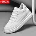 Men's Invisible Height-Increasing Trainers – White Leather Sport Shoes with 6–10 cm Lift (EU 36–46)