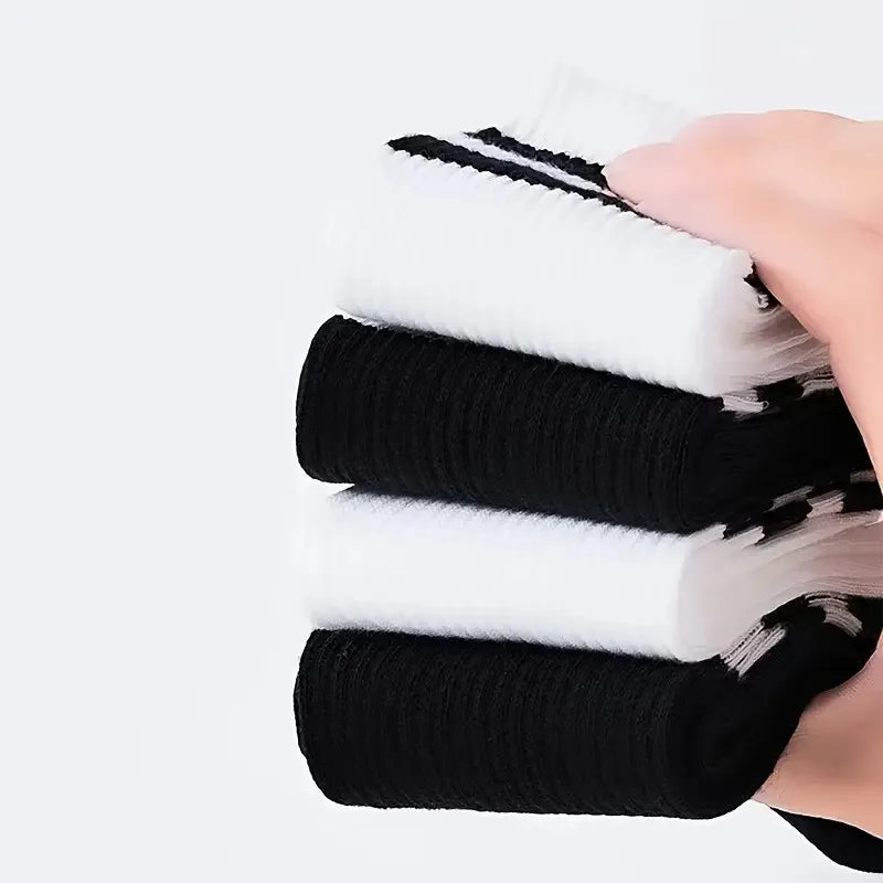 Men's Striped Cotton Socks – Soft Breathable Casual Crew Socks, 6, 10 or 20 Pairs