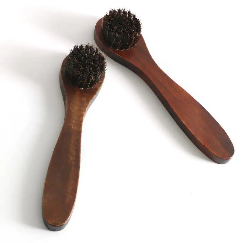Long-Handle Horsehair Shoe Brush – Soft Leather Cleaning Brush with Wooden Handle