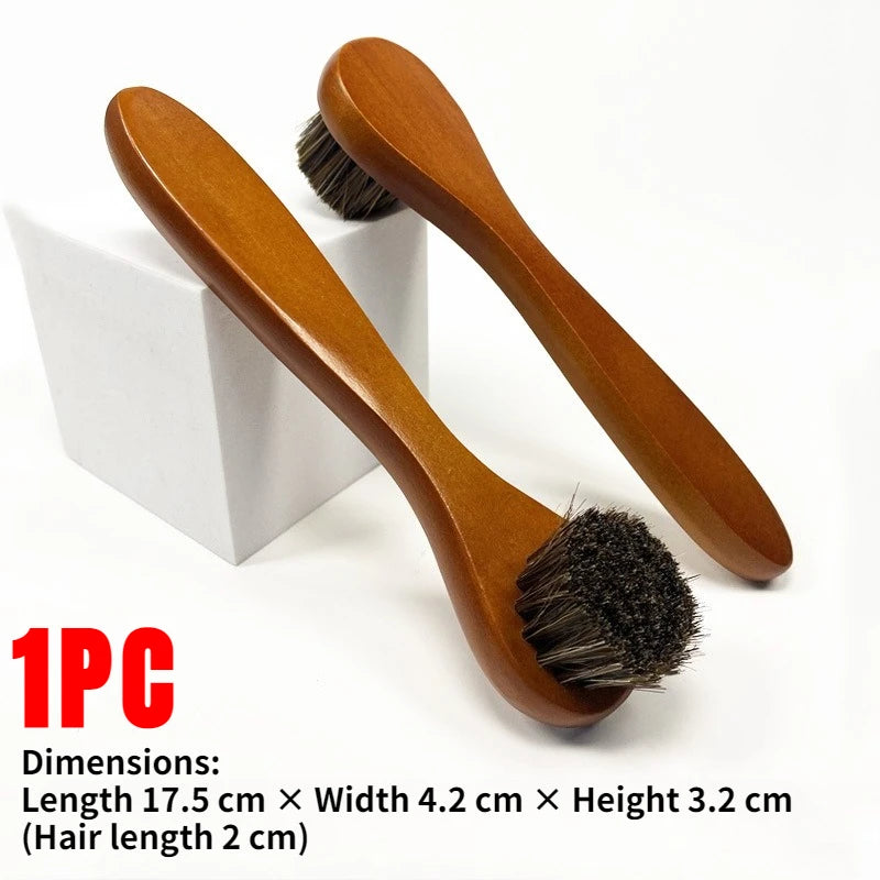 Long-Handle Horsehair Shoe Brush – Soft Leather Cleaning Brush with Wooden Handle