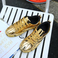 Men's Gold Glitter Casual Skate Sneakers – Flat Sole Lace-Up Streetwear Fashion Shoes