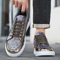 Men's Gold Platform Casual Sneakers – Lace-Up Glitter Fashion Shoes with Vulcanized Sole