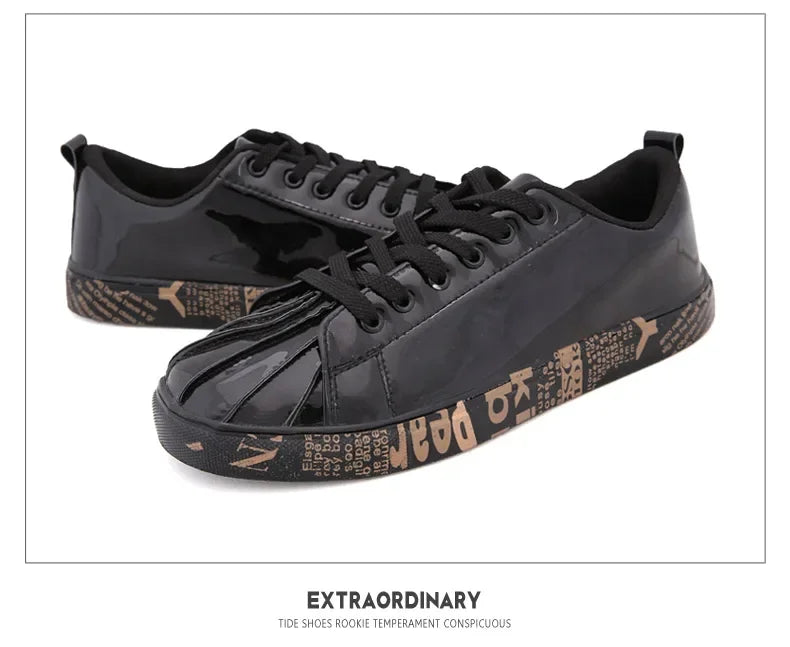 Men's Gold Glitter Casual Skate Sneakers – Flat Sole Lace-Up Streetwear Fashion Shoes