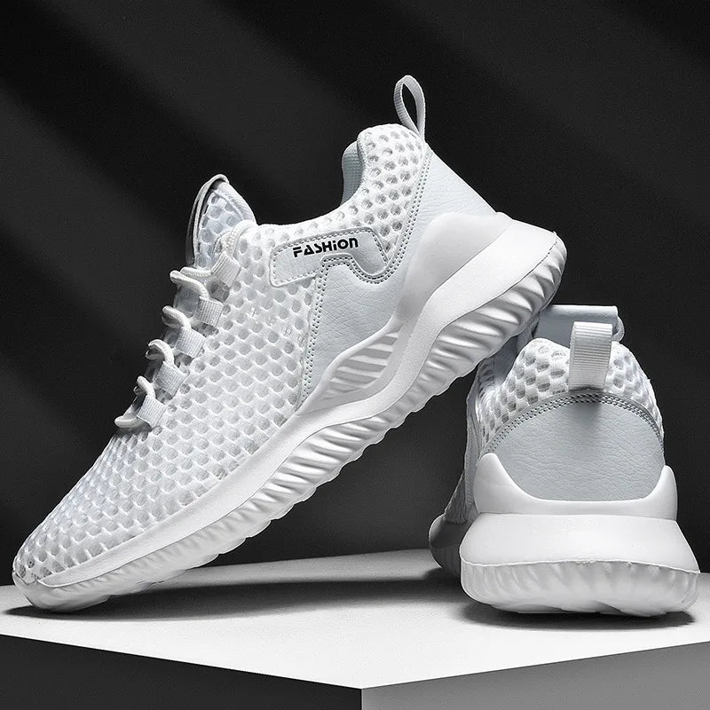 Men's Breathable Mesh Walking Sneakers – Comfortable Casual Lace-Up Running Shoes for Summer