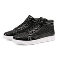 Men's Gold High-Top Casual Sneakers – Shiny Mirror Finish Lace-Up Fashion Streetwear Shoes