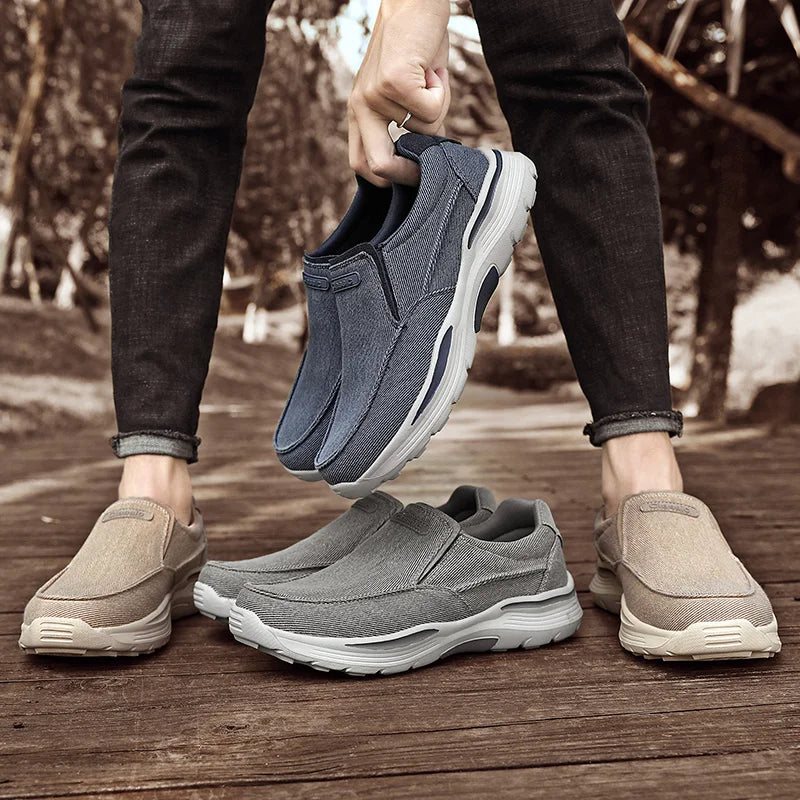 Men's Canvas Slip-On Loafers – Breathable Lightweight Casual Shoes