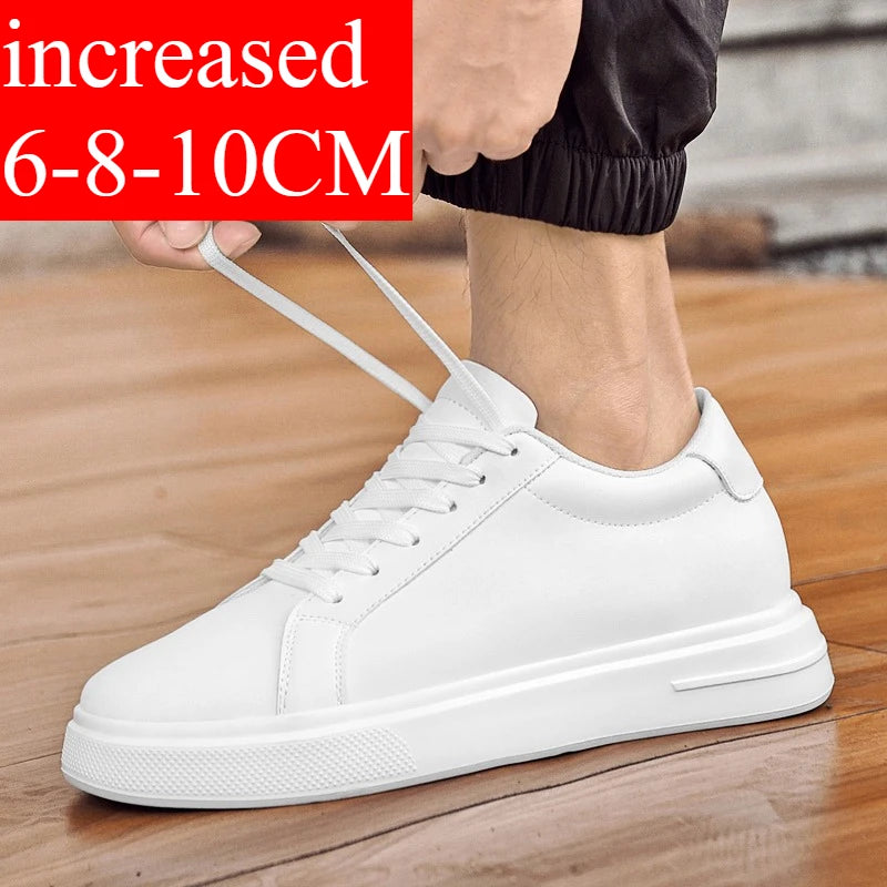 Men's Height-Increasing Elevator Sneakers – Leather Sport Shoes with 6–10 cm Hidden Insole