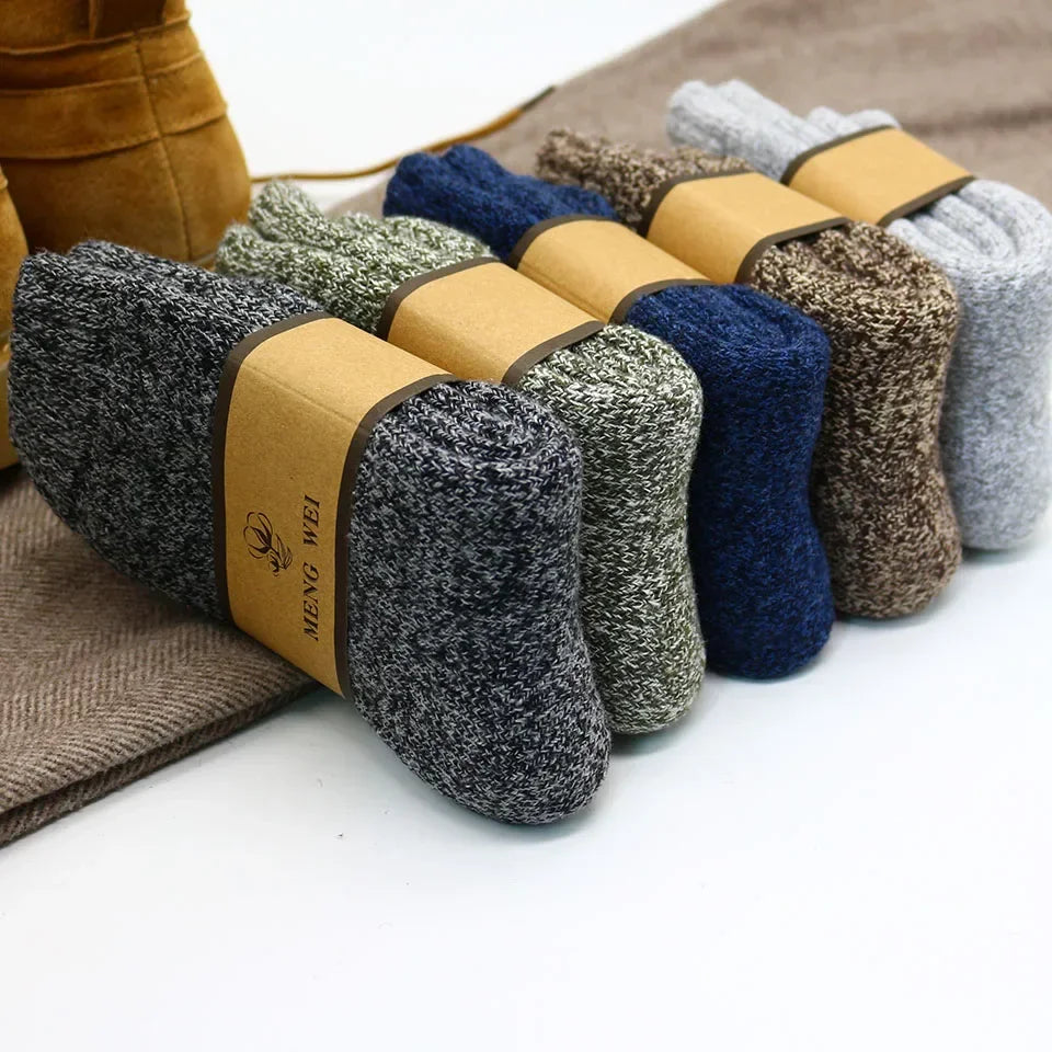 Winter Men's Merino Wool Socks Super Thick Warm High Quality Harajuku Retro Snow Casual Antifreeze Cashmere Socks Men 5Pair