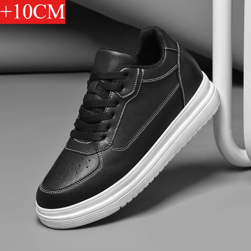 Men's Invisible Height-Increasing Trainers – White Leather Sport Shoes with 6–10 cm Lift (EU 36–46)