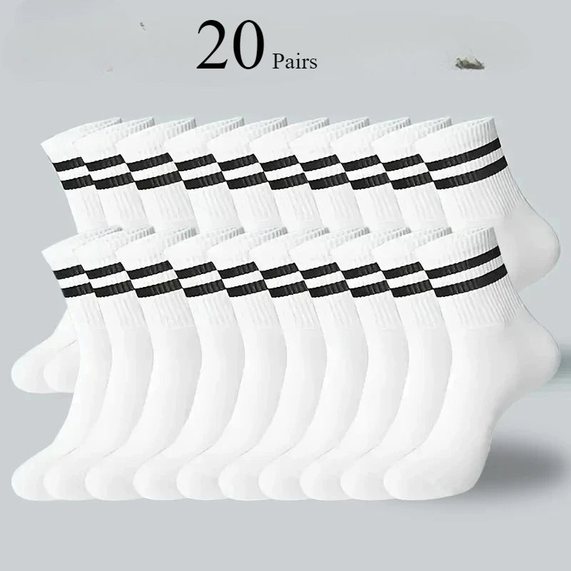 Men's Striped Cotton Socks – Soft Breathable Casual Crew Socks, 6, 10 or 20 Pairs