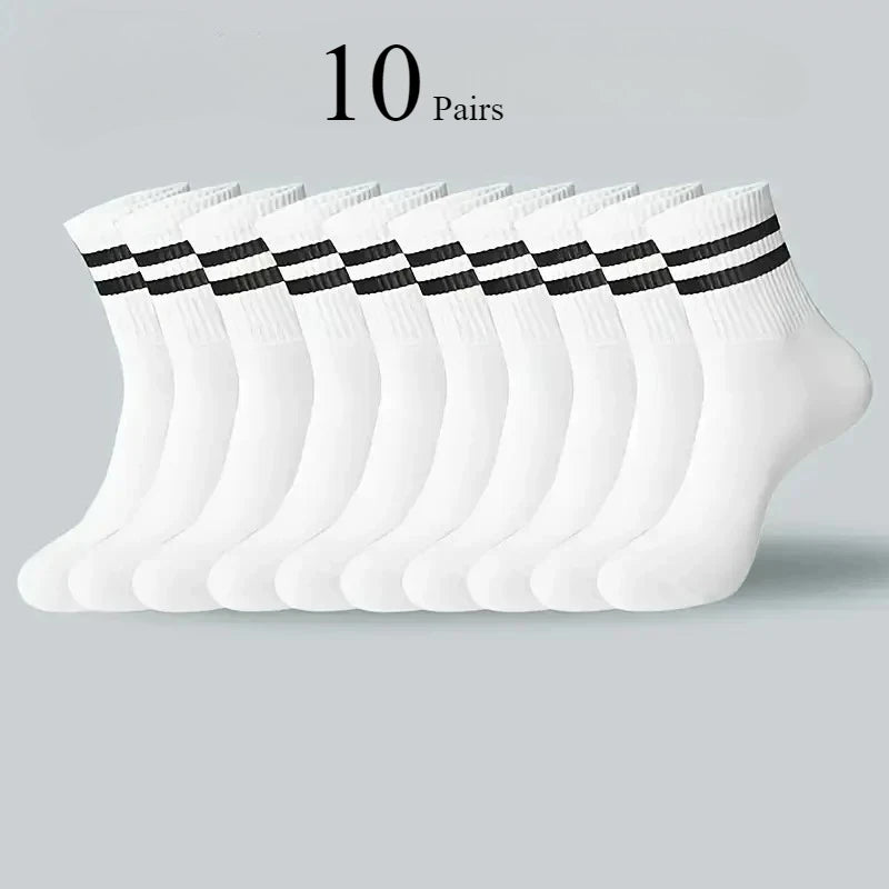 Men's Striped Cotton Socks – Soft Breathable Casual Crew Socks, 6, 10 or 20 Pairs