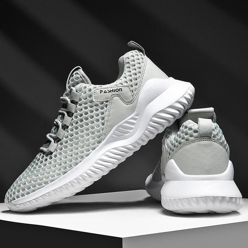 Men's Breathable Mesh Walking Sneakers – Comfortable Casual Lace-Up Running Shoes for Summer