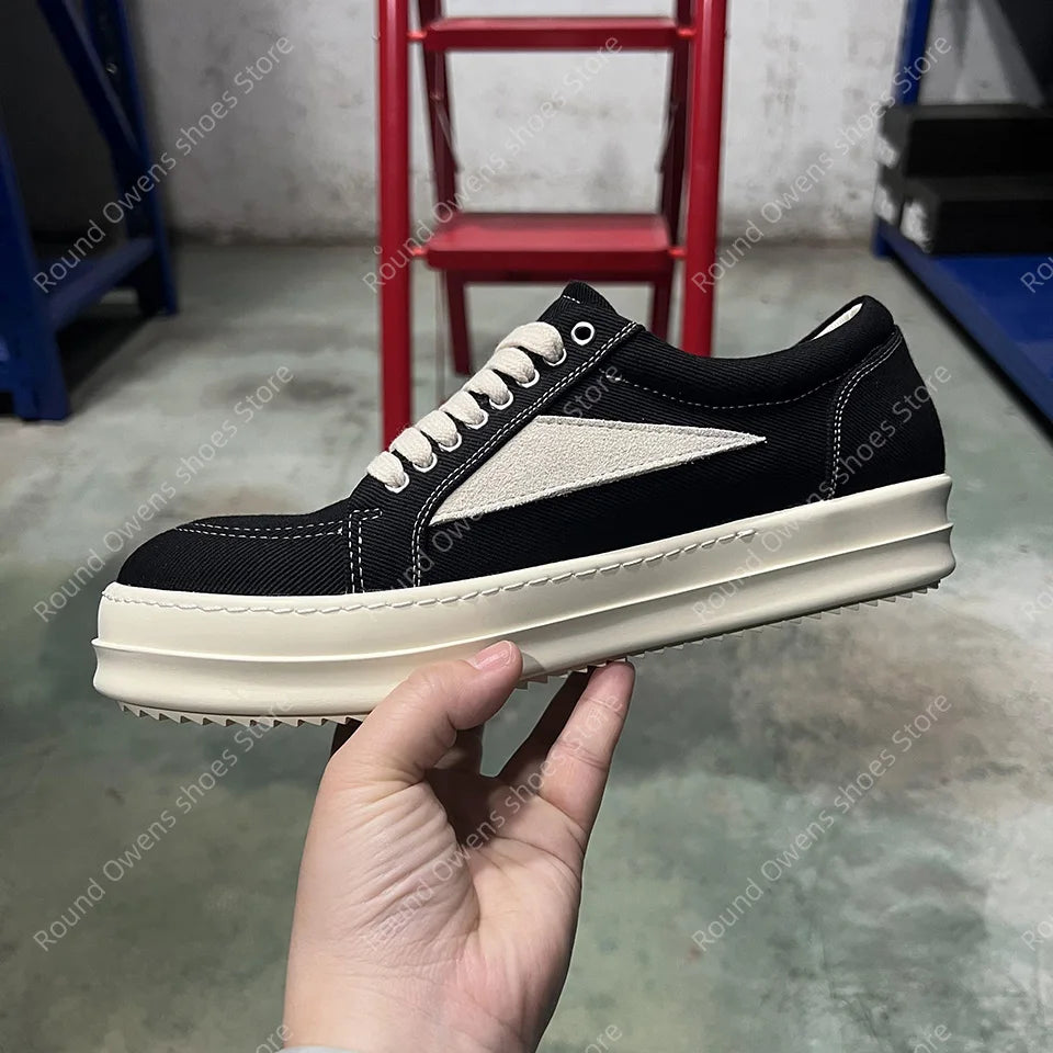 Men's Low-Top Denim Casual Sneakers – Lace-Up Thick Sole Fashion Sport Trainers